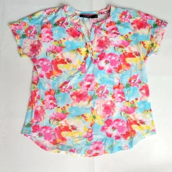 Ralph Lauren sz Medium Floral Short Sleeve blouse 100% Cotton - Picture 1 of 5